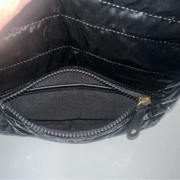 Sondra Roberts Squared Black Quilted Puffer Crossbody Bag w/Striped Strap NWOT - Picture 7 of 11